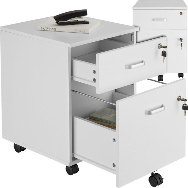 tectake Rollcontainer Vagur Weiß mit 2 abschließbaren Schubladen für A4 Dokumente, B/T/H: 40 x 44 x 54,5 cm - Bild 1