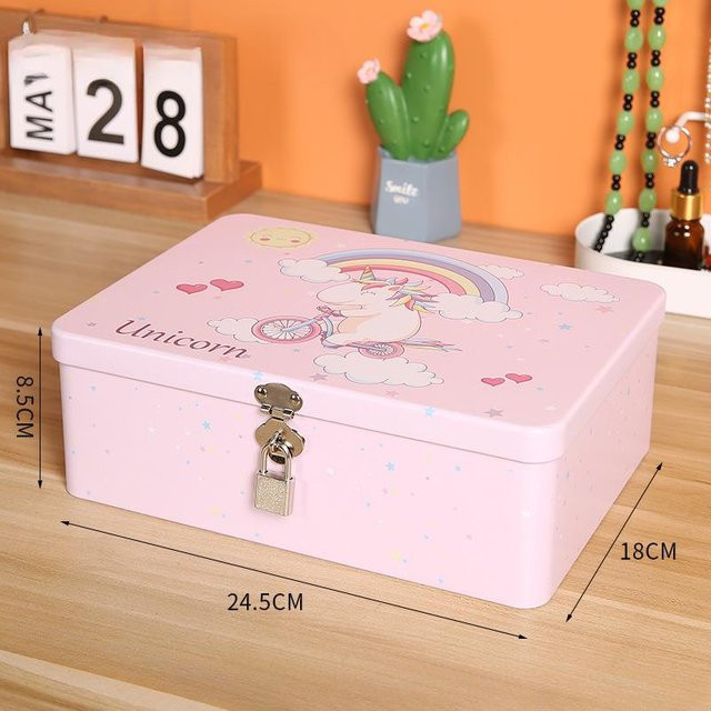 Retro Eisenkiste mit Schloss und Schlüssel von Yiran Furniture in Pink zur Aufbewahrung von Schmuck und Kosmetik aus Metall - Bild 1
