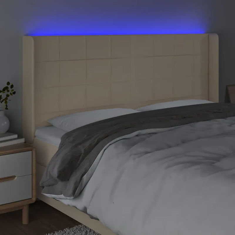 Vidaxl Bettkopfteil mit LED in Cremefarben, modern gepolstert, B/T/H: 183 x 16 x 118/128 cm - Bild 2