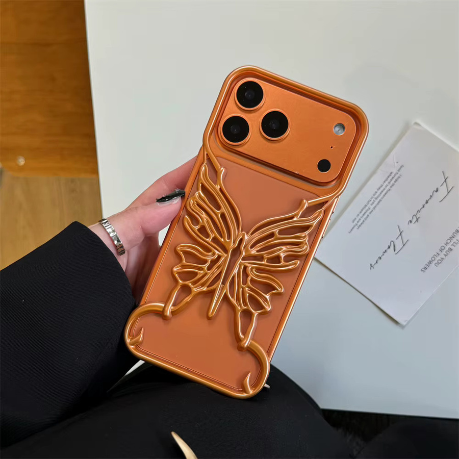 Xeber Handyhülle mit 3D Schmetterling Design in Orange für iPhone 11 bis iPhone 17 Pro Max Plus Air Frosted Hard Back Cover mit Wärmeableitung - Bild 5