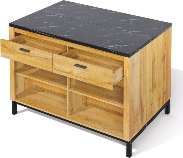okwish Kücheninsel im Landhausstil mit Schubladen und offenen Regalen, Farbe Natur/Beige/Braun, B/T/H: 120 x 75 x 90 cm - Bild 1