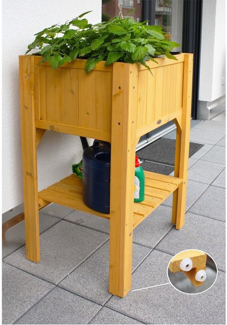 HABAU Hochbeet Kompakt aus Holz mit Ablage in Natur Braun B: 89 cm, T: 60 cm, H: 45 cm - Bild 1