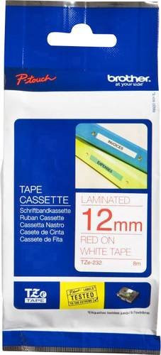 Brother TZe-232 Schriftbandkassette für P-touch, Farbe: Weiß mit roter Schrift, Breite: 12 mm, Länge: 8 m - Bild 1