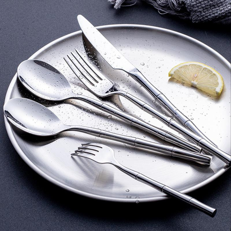 Binchi Besteckset aus 304 Edelstahl mit Bambusgriff, poliert, Gabel, Messer und Löffel - Bild 4