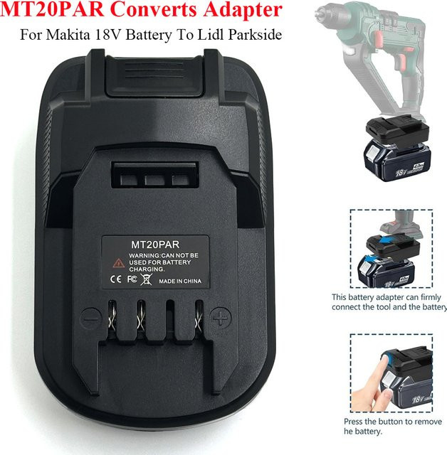 MT20PAR Adapter Konverter für Makita 18V Li-Ion Akku zu Parkside 20V XTeam Elektrowerkzeug Akku in Schwarz - Bild 1