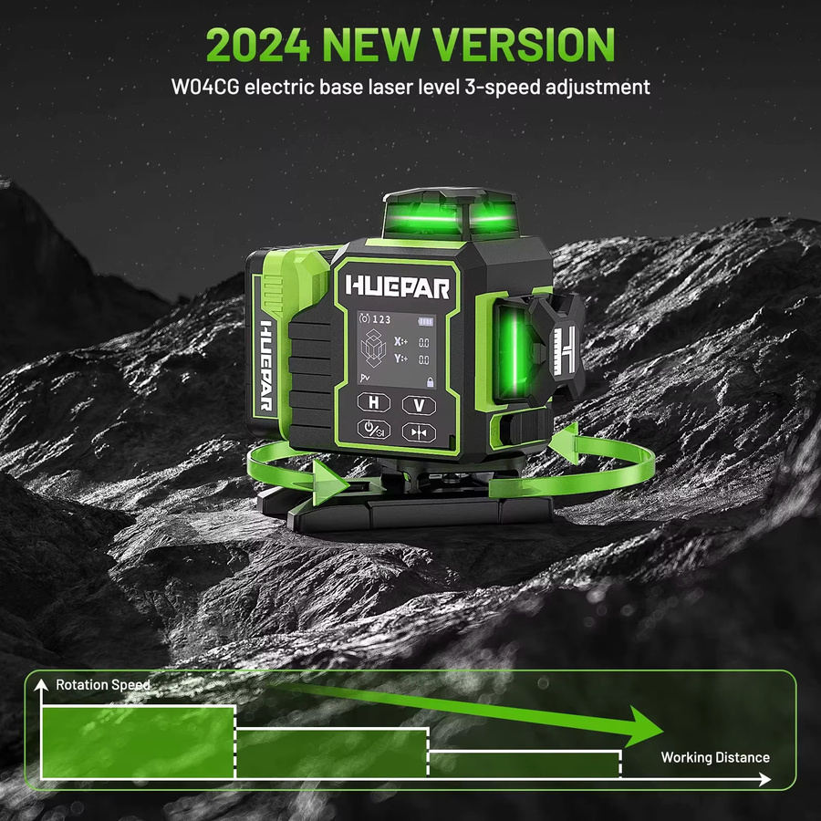 Huepar W04CG Laser Level Selbstnivellierend 4x360 Grad Bluetooth 4D Green Laser Leveler mit elektrisch drehbarer Basis und LCD-Bildschirm - Bild 4