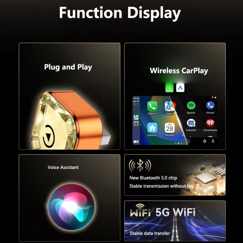 Lenovo 4-in-1 Wireless CarPlay und Android Auto Adapter in Gold mit Wi-Fi für Plug & Play Mirror Link Verbindung - Bild 3