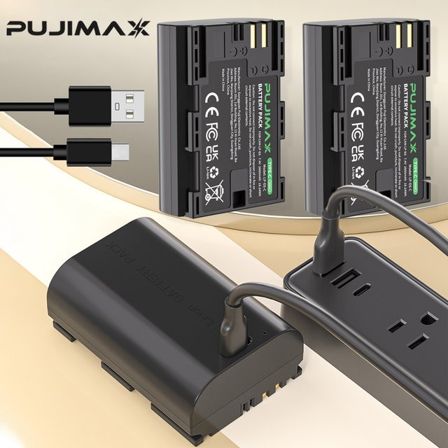 PUJIMAX LP-E6NH Ersatzakku mit 2600mAh und USB-C-Eingang für Canon R7 R5 R6 5D IV 6D II 7D II 60D in Schwarz - Bild 1