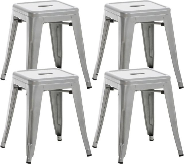 DELUKE Hocker FULDA 4er Set Stapelhocker aus Metall in Silber, B/T/H: 40 x 40 x 46 cm - Bild 1