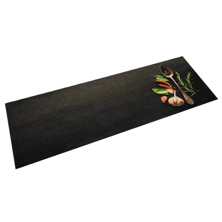 vidaXL Küchenteppich mit Gewürzdruck in Schwarzgrün, waschbar und rutschfest, B/T: 60 x 180 cm - Bild 2