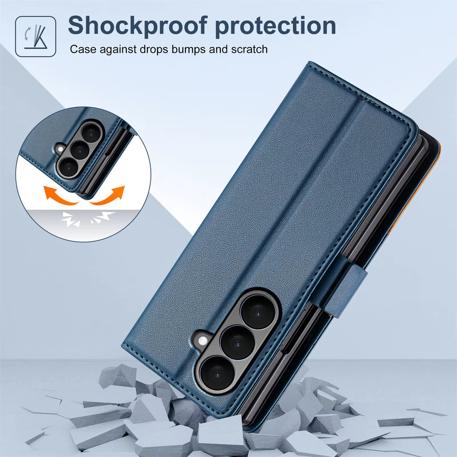Premium Leder Business RFID Handyhülle für Samsung Galaxy Z Fold 7 6 5 4 3 5G mit Kartenfächern und magnetischem Flip-Cover in Rot oder Blau - Bild 5
