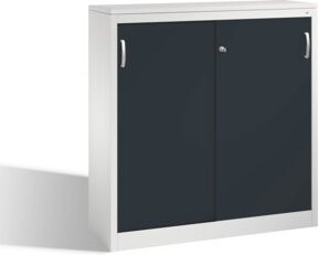C+P Akten-Sideboard Acurado mit Schiebetüren und Schloss, Front Schwarzgrau, Korpus Lichtgrau, H: 120 cm, B: 120 cm, T: 40 cm - Bild 1