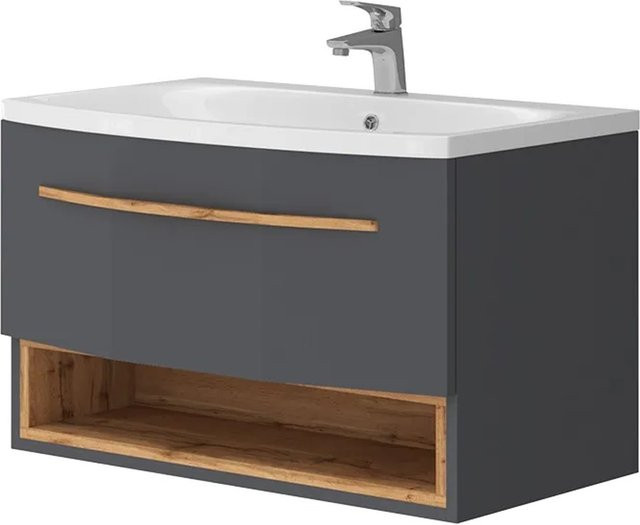 Vicco Badmöbel-Set Stelantis Waschtisch mit Unterschrank in Anthrazit und Eiche, Breite: 80 cm - Bild 2