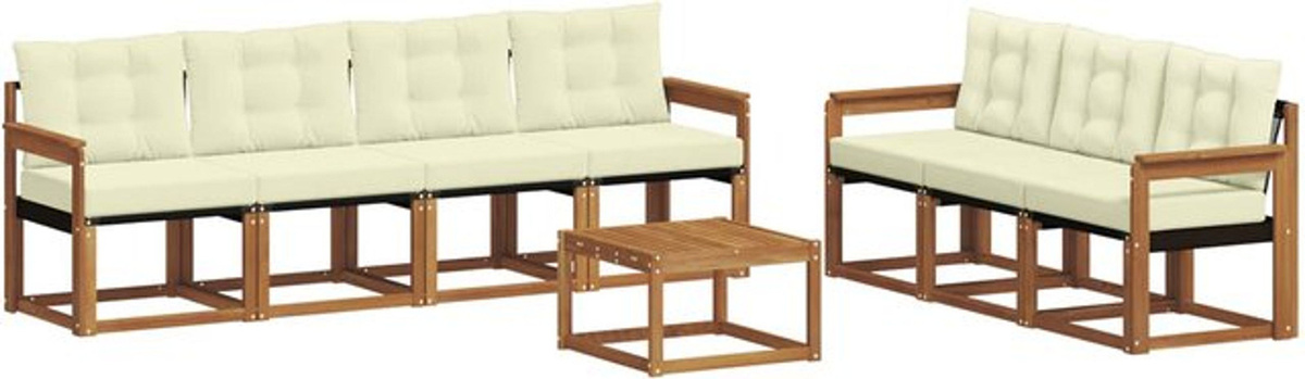 vidaXL Outdoor-Sofagarnitur aus Akazie mit 8-teiligem Set und Kissen in Natur und Beige - Bild 1