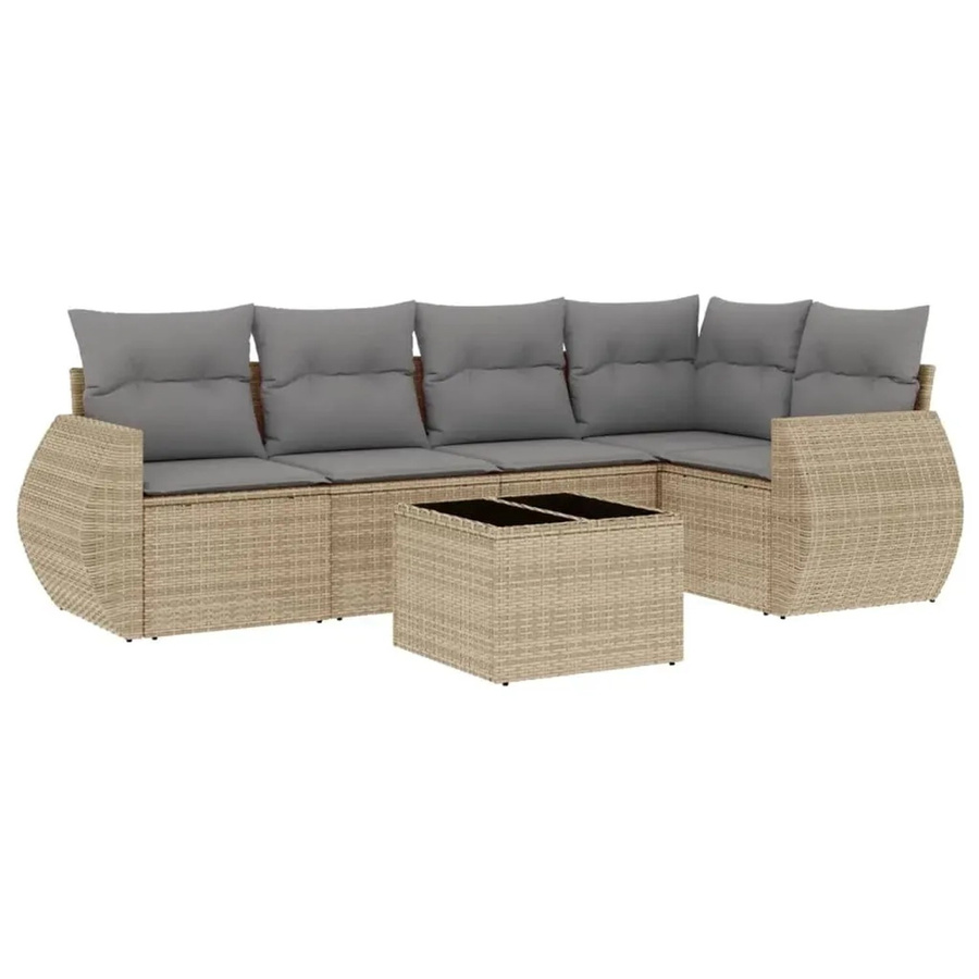 vidaXL 6-teilige Garten-Sofagarnitur in L-Form aus beige farbenem Poly-Rattan mit wetterfesten Kissen und pulverbeschichtetem Stahlgestell - Bild 2