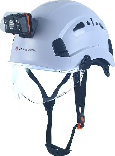 LOEBUCK Schutzhelm mit Schutzbrille und LED-Scheinwerfer in Weiß, Industrieller Hartschalenhelm nach EN 397, Kopfumfang: 53-64 cm - Bild 1