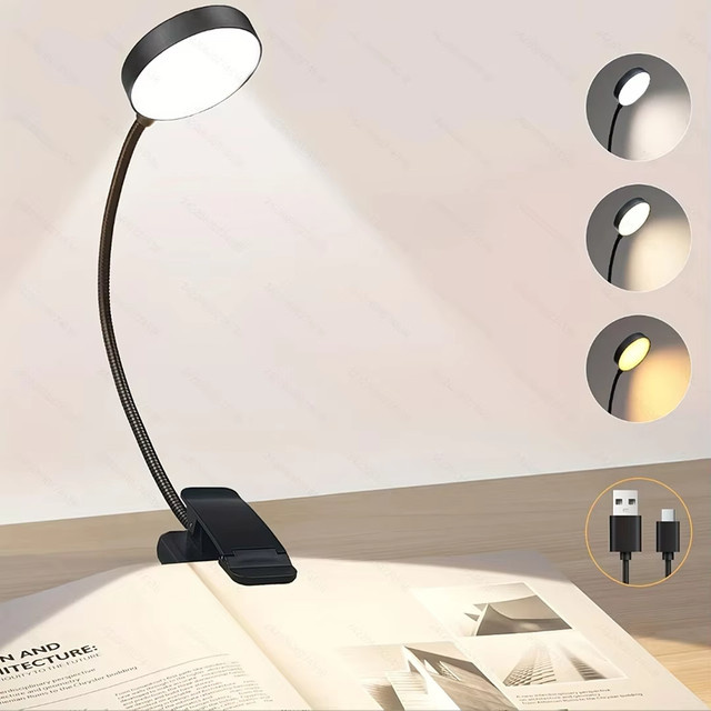 DBF Flexible Clip-On LED-Buchlampe in Schwarz mit Touch-Steuerung, dimmbar und USB-aufladbar - Bild 1
