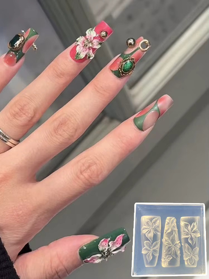 Jiauting Nail Art Silikonform, 3D Schmetterling und Blume, Nagelform - Bild 4