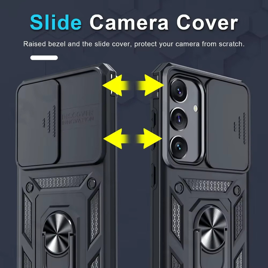 Heavy Duty Military Grade Schutzhülle für Samsung Galaxy S26 S25 S24 S23 S22 Ultra Plus FE A17 A07 A56 A36 A06 A55 A36 mit Slide Kamera Abdeckung in Schwarz und Silber - Bild 2