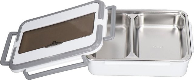 Elektrische Lunchbox von OutsideWorld in Grau Weiß mit Edelstahlbehälter und zwei Fächern - Bild 1