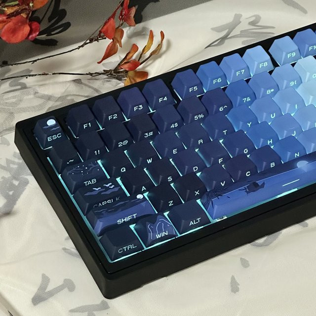 Bright Moon Keycaps Set für mechanische Tastaturen in Cherry Profil mit Dye-Sub Double Shot und Seitenbeschriftung für Hintergrundbeleuchtung, Farbe: Blau - Bild 1