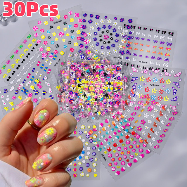 HotPress 3D Nail Art Aufkleber, Bunte Blumen, 30 Teile/Satz - Bild 1