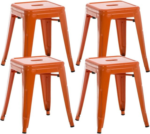 CLP 4er Set Hocker Armin in Orange, stapelbare Metallhocker im Industrial-Design, Höhe: 46 cm, Breite: 40 cm, Tiefe: 40 cm - Bild 1