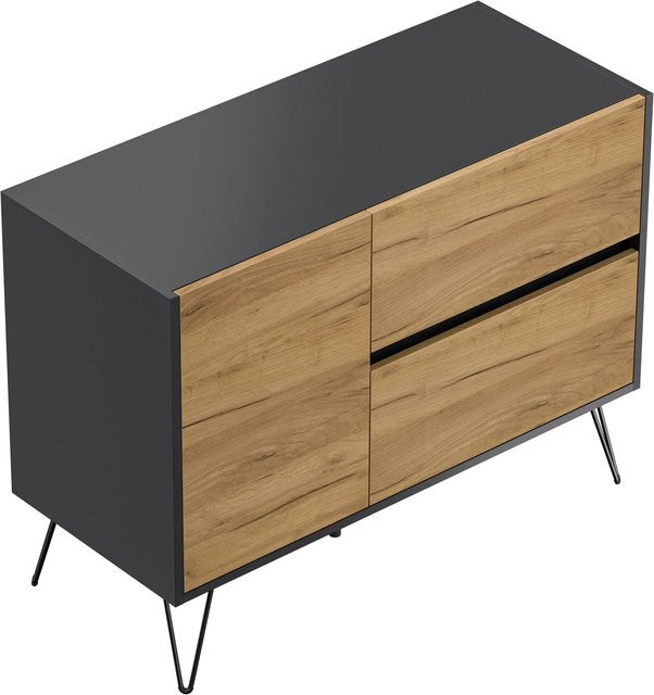 Posseik Sideboard Industrial S in Grafit Eiche mit 2 Schubladen und 1 Tür - Bild 1