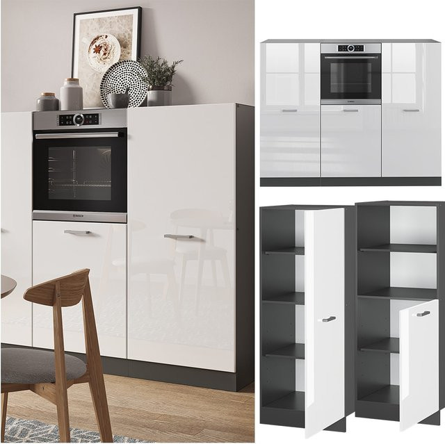 Vicco R-Line Küchenzeile Küchenblock in Weiß Hochglanz und Anthrazit, Breite: 180 cm - Bild 1