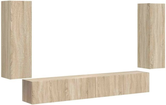 vidaXL TV-Wandregal-Set aus Holzwerkstoff in Sonoma Eiche, 4-teiliges Set für dein Wohnzimmer, Wandmontage, B/T/H: 97 x 31 x 29,5 cm und 29,5 x 31 x 100 cm - Bild 1