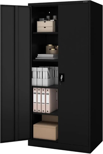 JAN NOWAK Metall-Aktenschrank Schwarz mit 5 Ebenen und Schloss, B/T/H: 90 x 60 x 195 cm - Bild 1
