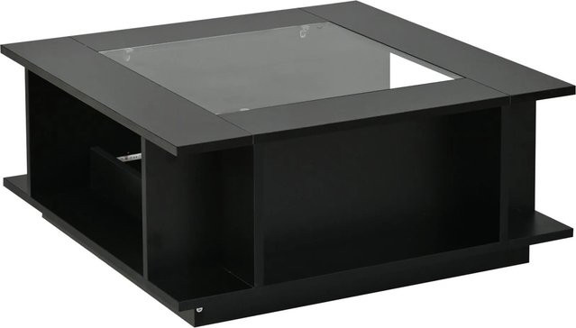 Merax Couchtisch mit LED Glasplatte in Schwarz, quadratisch, B/T/H: 70 x 70 x 30 cm - Bild 1