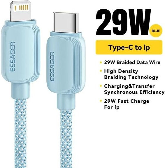 Essager USB-C auf Lightning Schnellladekabel für iPhone und iPad, 20 W PD, Blau, 1 m - Bild 1