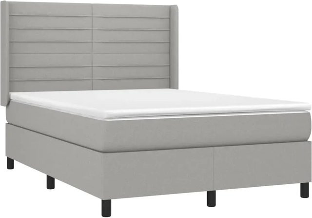 vidaXL Boxspringbett mit Matratze und LED in Hellgrau, B/T/H: 140 x 200 x 128 x 60 cm, Hybridbett mit USB-Anschluss und Kopfteil - Bild 1