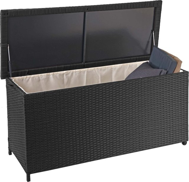 MCW Poly-Rattan Kissenbox D88 in Schwarz, Gartentruhe mit Rollen, H: 63 cm, B: 135 cm, T: 52 cm - Bild 1
