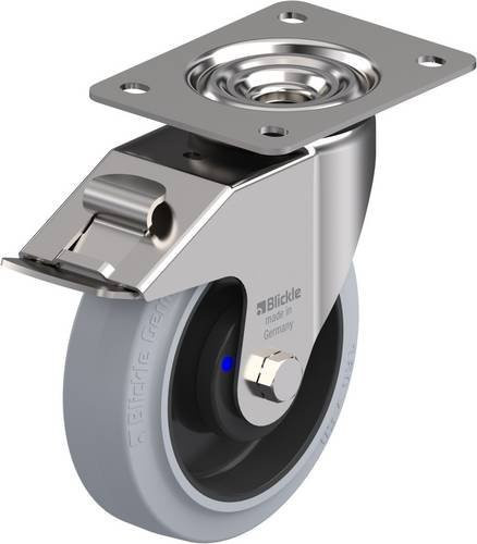 Blickle Lenkrolle LEX-POEV 160XKA-FI-SG mit Feststeller in Schwarz-Grau aus Edelstahl, Rad-Durchmesser: 160 mm, Tragfähigkeit: 300 kg - Bild 1