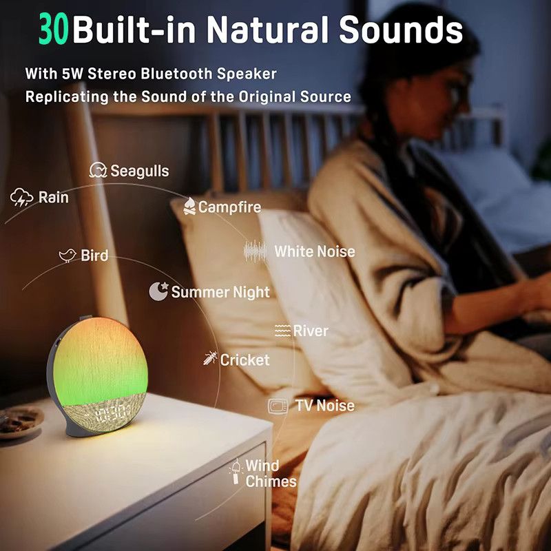 Niditon Wake Up Light Sonnenaufgang Wecker mit White Noise Sound Maschine, Bluetooth Lautsprecher und Nachtlicht, Farbe: Weiß - Bild 3