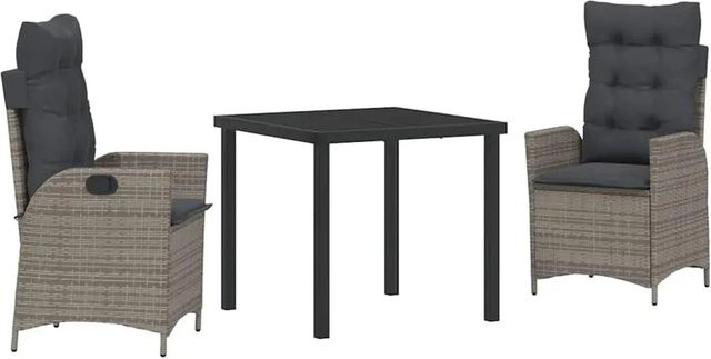 vidaXL Garten Essgruppe 3-teilig aus Poly-Rattan und Glas in Grau - Bild 1