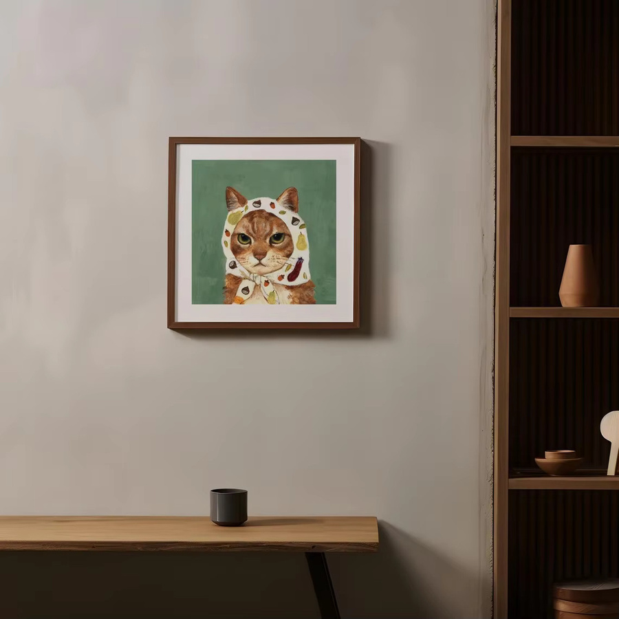 Vintage Wandkunst Poster mit Katzenporträt und floralem Fruchtdruck von SHENCHEN, mehrfarbig - Bild 3