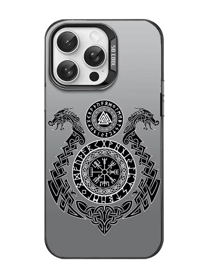 V-Viking Vegvisir Logo Design Handyhülle für Apple iPhone 11 bis 17 Pro Max in Schwarz Lila Matt Laser Metallic Aurora - Bild 4