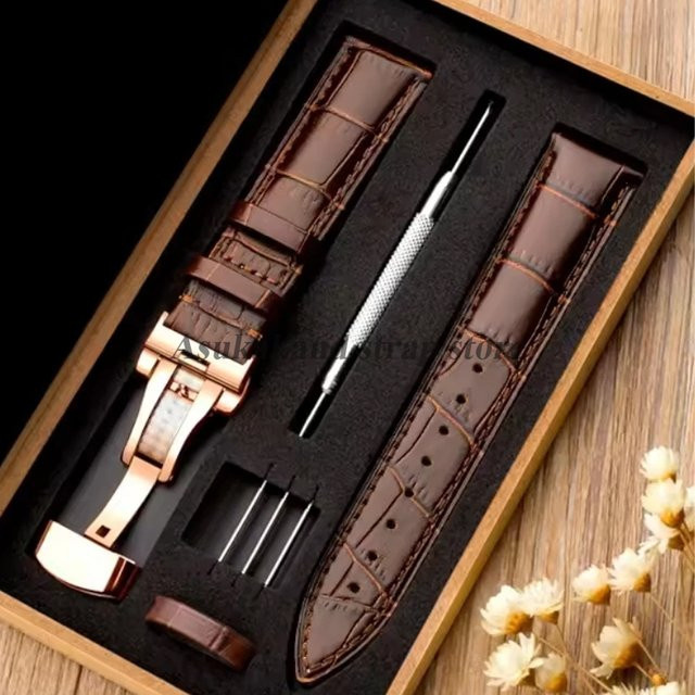 Uhrenarmband Leder, Alligator Korn, Schmetterling Verschluss, Unisex - Bild 1
