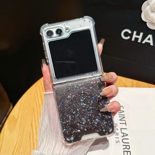 ZEAMAR Magnetische MagSafe Schutzhülle mit Sternen Farbverlauf und Glitzer für Samsung Galaxy Z Flip 6 5 4 3 und Z Fold 6 5 4 3 in Transparent Multicolour - Bild 1