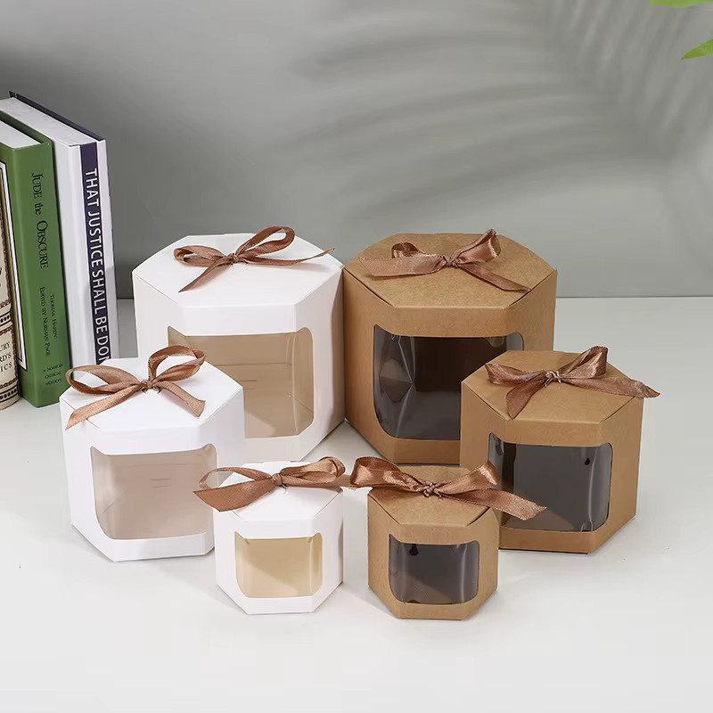 Transparentes Kraftpapier-Geschenkbox-Set mit Fenster und Band für Hochzeiten, Partys und Weihnachten in Braun und Weiß - Bild 1