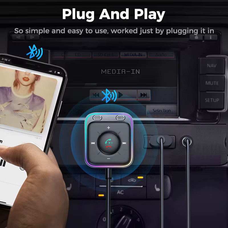 Joyroom Bluetooth 6.0 Auto-Adapter mit Dual-Mikrofonen und ENC Geräuschunterdrückung, Schwarz, 3,5mm AUX Anschluss - Bild 4