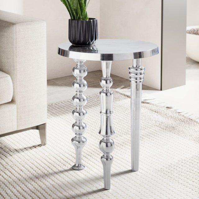 Runder Beistelltisch FineBuy aus Metall in Silber, modern und glänzend, B/T/H: 44 x 44 x 63 cm - Bild 1