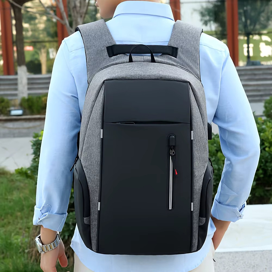 FXZLLQ Anti-Diebstahl Laptop Rucksack für Herren, Business Reise-Umhängetasche mit USB-C Anschluss, Grau, 15 Zoll - Bild 6