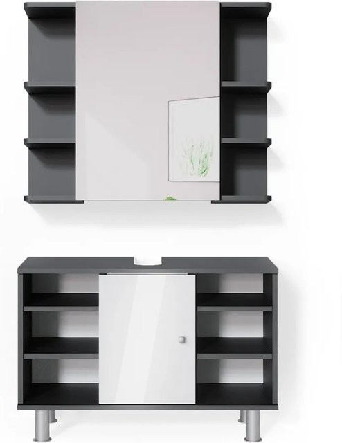 Vicco Badmöbel Set Fynn Spiegelschrank und Waschbeckenunterschrank in Anthrazit und Weiß - Bild 2