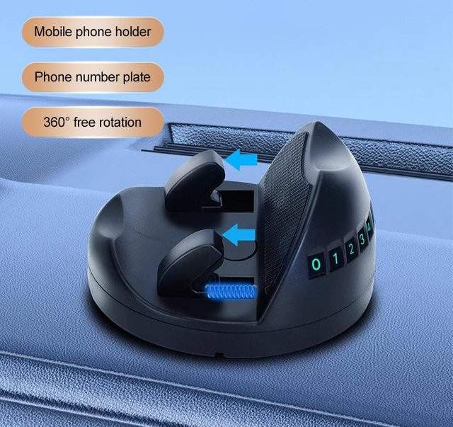 SEAMETAL Universaler Auto Handyhalter für das Armaturenbrett mit 360-Grad-Drehung und Kennzeichen, Schwarz - Bild 1