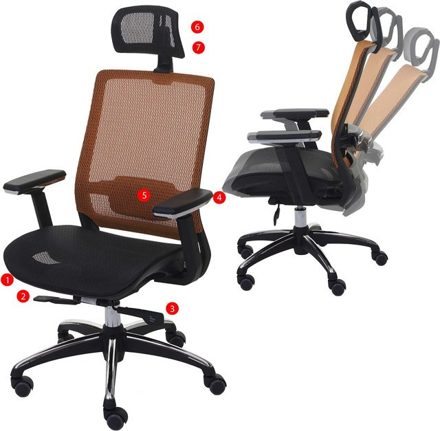 Ergonomischer Bürostuhl MCW A20 mit Kopfstütze und Sitzhöhentenverstellung, Schwarz-Orange, Stoff - Bild 1