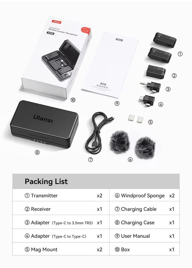 Ulanzi J12 Upgrade Kabelloses Lavalier-Mikrofon in Schwarz für iPhone 16 und iPhone 15 Pro Max mit Echtzeit-Überwachung - Bild 7